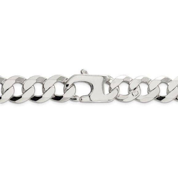 Men's 13.5mm Sterling Silver Solid Flat Curb Chain Necklace, 24 Inch